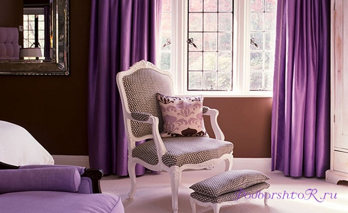 Фиолетовые шторы в интерьере