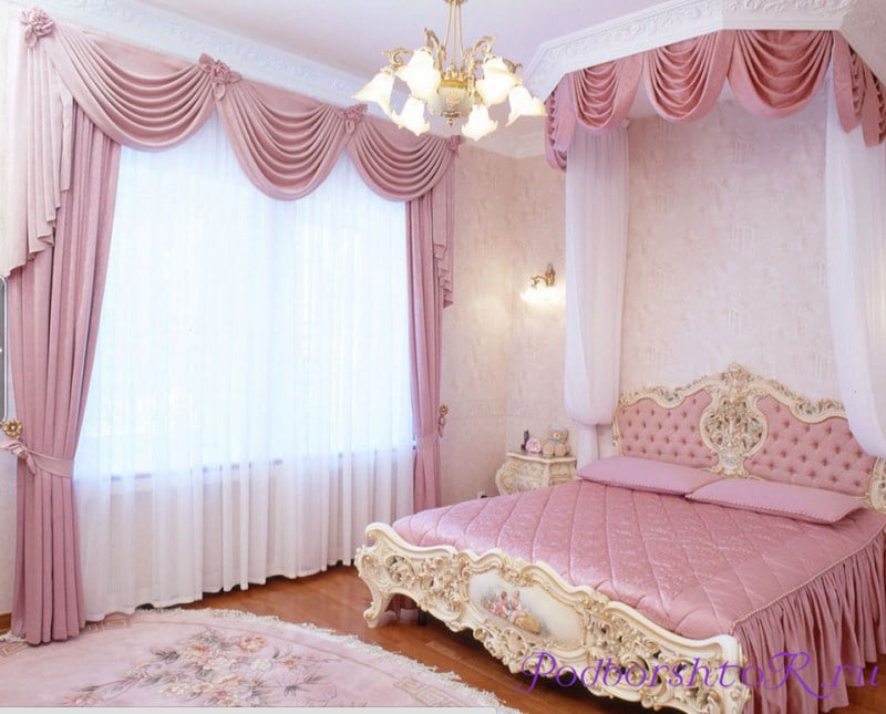 Розовые шторы для спальни