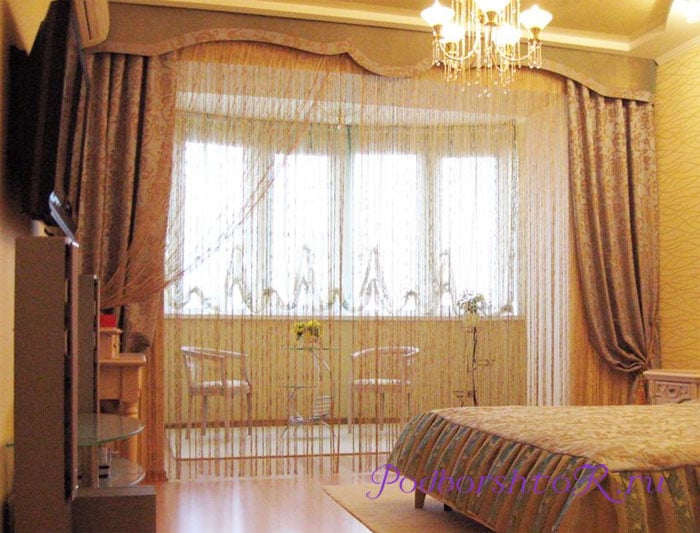 Нитяные шторы в спальне
