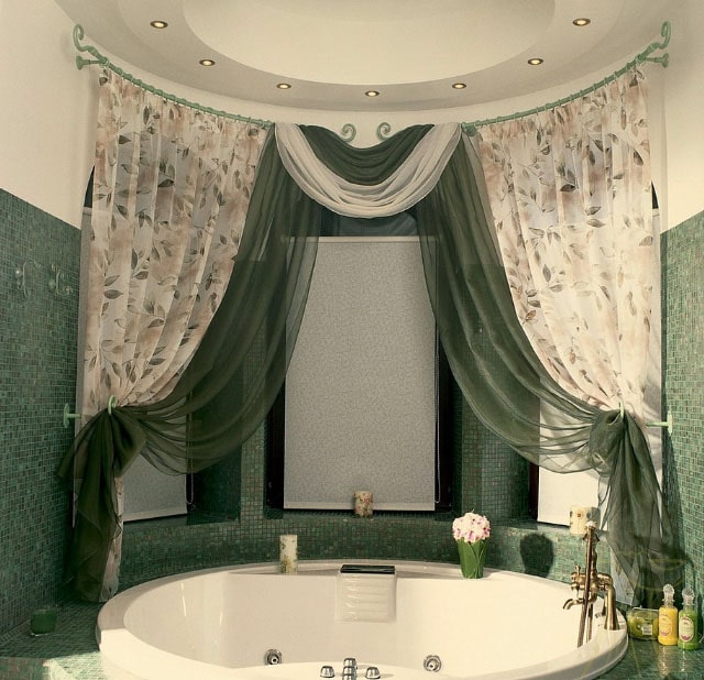 текстильные шторы в интерьере ванной