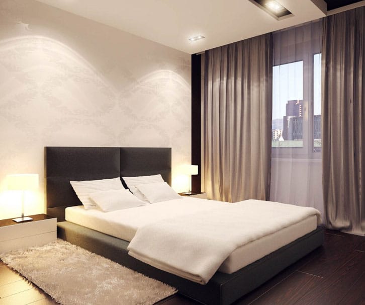 шторы в стиле минимализм в спальне
