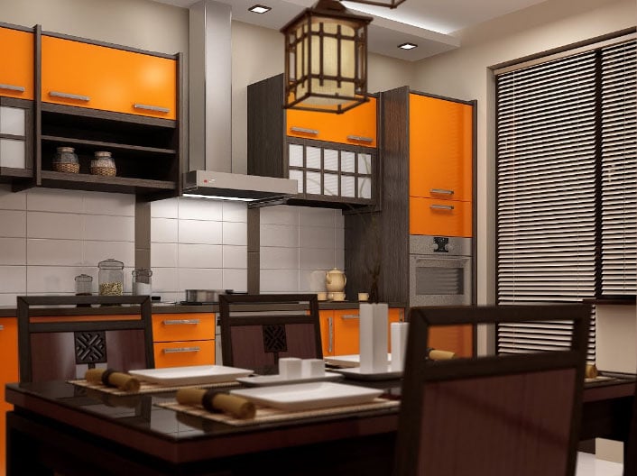 шторы в японском стиле в интерьере кухни